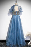 Princess Short Sleeves Blue A-line Party HZ0307