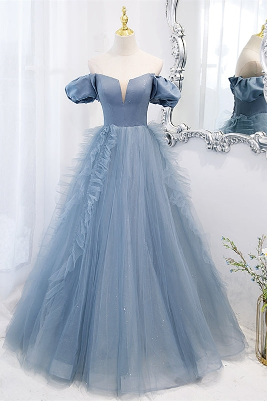 Strapless Blue A-line Long prom HZ0307
