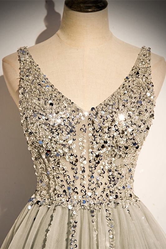 Classic A-line Grey and Silver Sequins Formal HZ0307