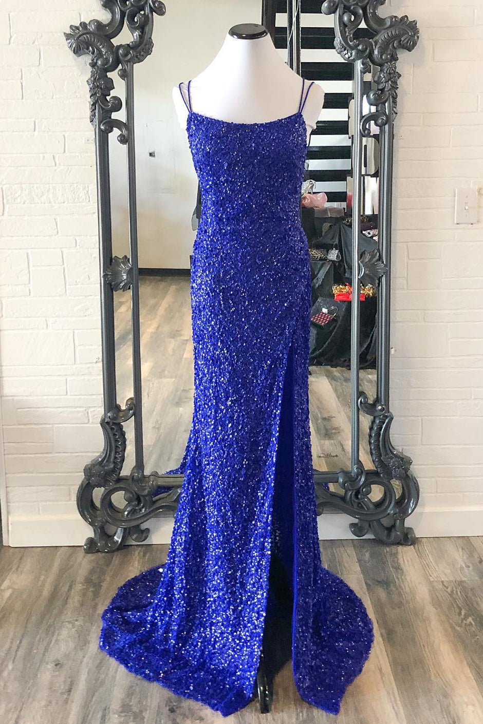 Blue Sequin Mermaid Long Formal Dress with HZ0307