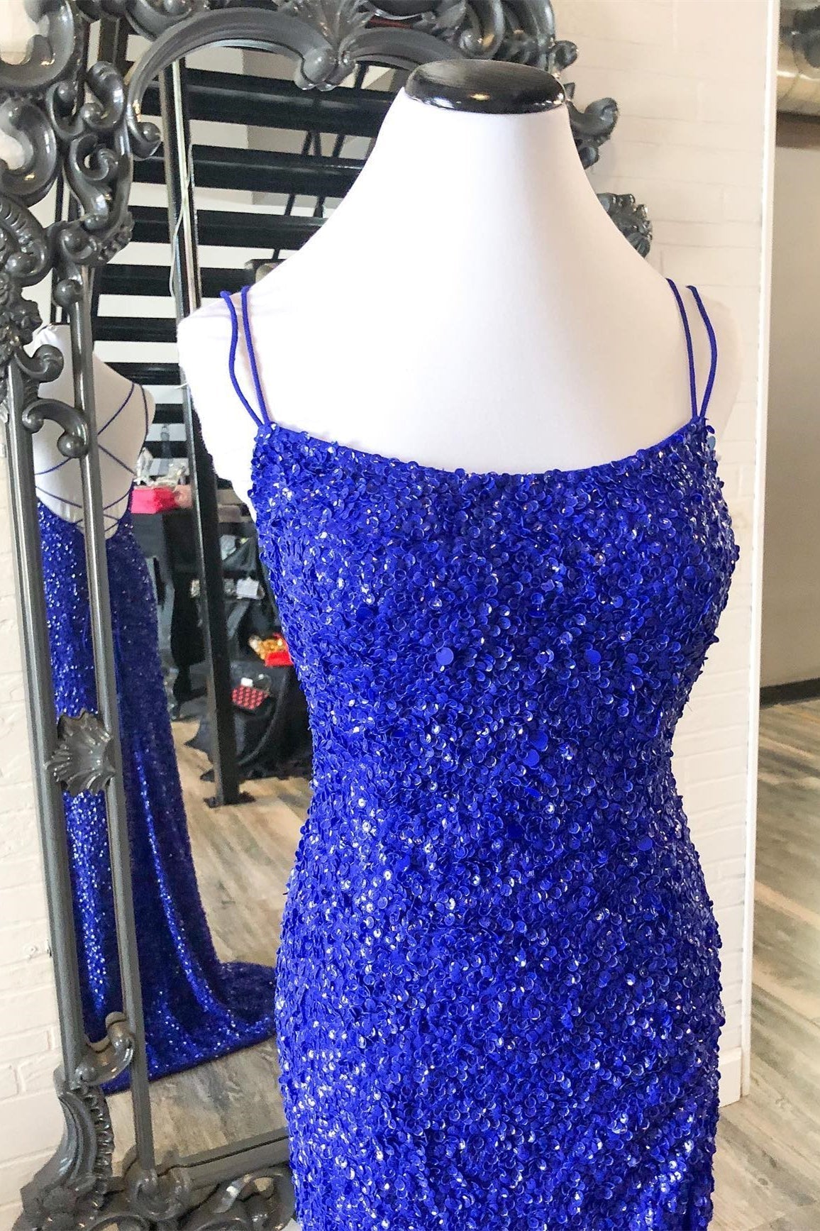 Blue Sequin Mermaid Long Formal Dress with HZ0307