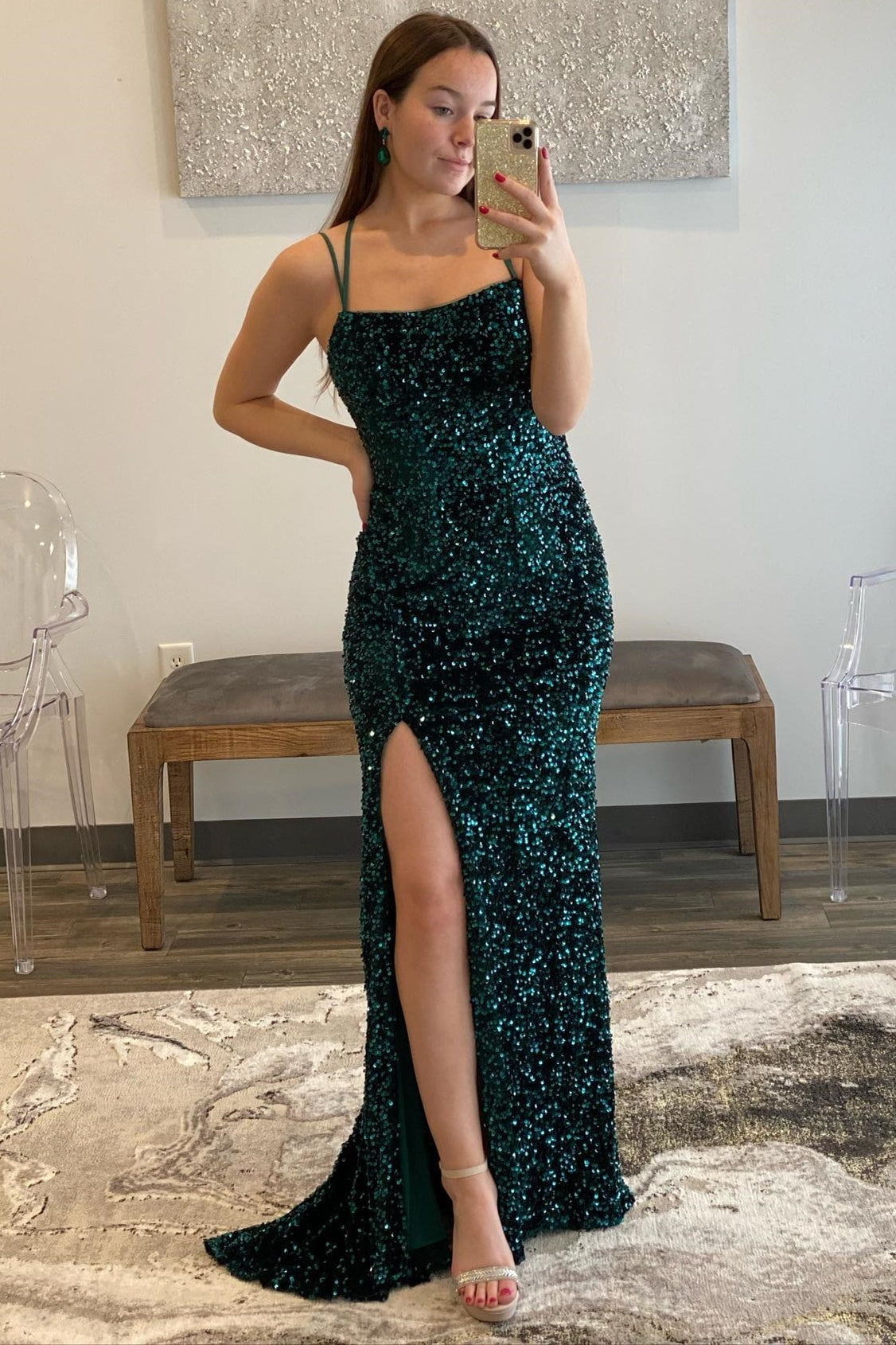 Sparkle Green Sequin Mermaid Long Prom Dress with HZ0307