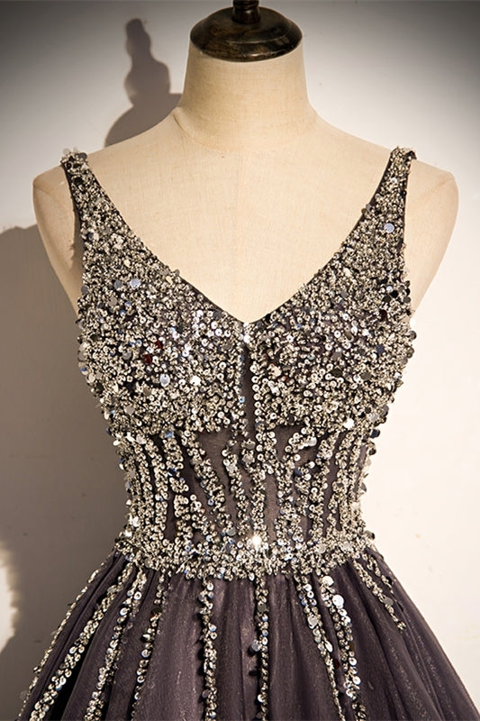 Classic A-line Brown and Silver Sequins Formal HZ0307