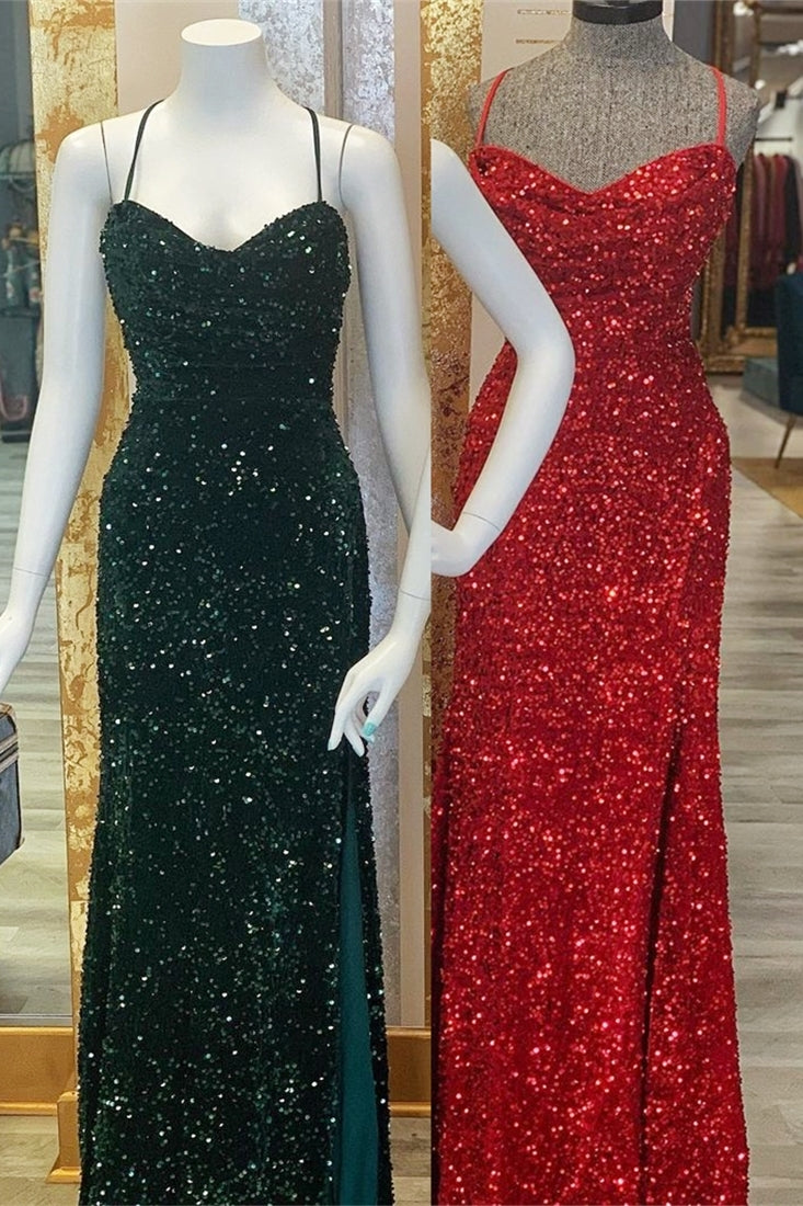 Sparkle Dark Green Sequin Mermaid Long Prom HZ0307