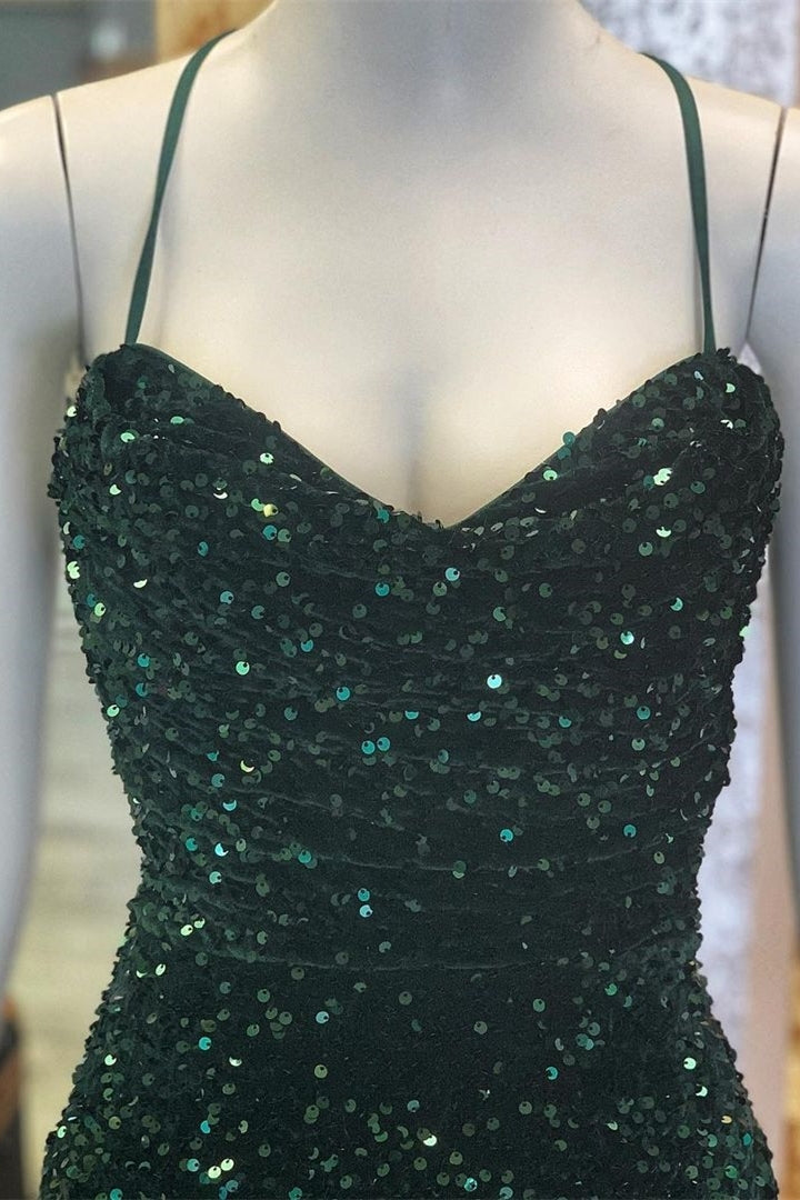 Sparkle Dark Green Sequin Mermaid Long Prom HZ0307