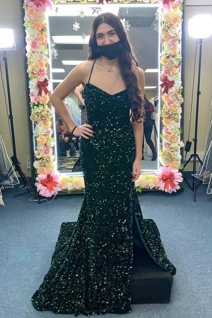 Sparkle Dark Green Sequin Mermaid Long Prom HZ0307
