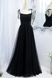 Black A-line Beaded Tulle Long Formal HZ0307