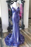 Purple Sequin Mermaid Long Prom Dress with Open HZ0307