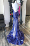 Purple Sequin Mermaid Long Prom Dress with Open HZ0307