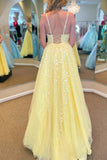 Princess Yellow Lace Appliques A-line Long Formal HZ0307