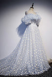 Daisy Floral A-line Long Light Blue Formal HZ0307
