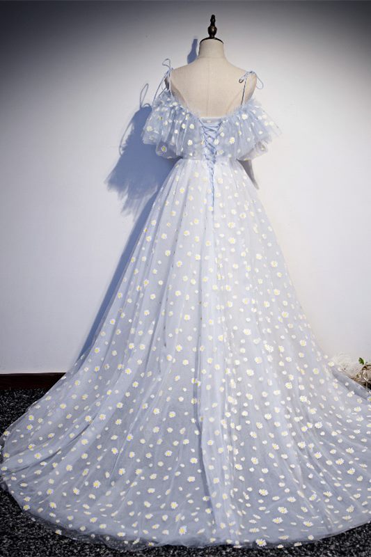 Daisy Floral A-line Long Light Blue Formal HZ0307