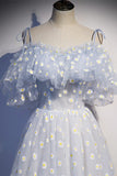 Daisy Floral A-line Long Light Blue Formal HZ0307