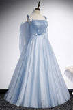 Spaghetti Straps A-line Blue Long Formal HZ0307