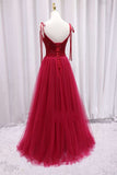 A-line Red Long Prom Dress with Beaded HZ0307