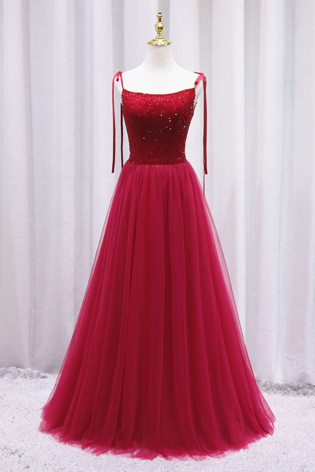 A-line Red Long Prom Dress with Beaded HZ0307