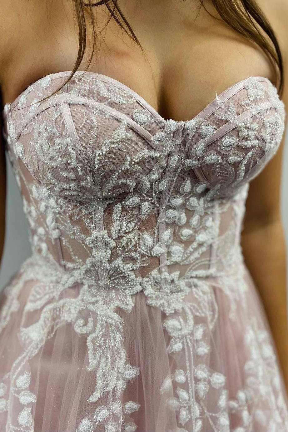 Princess Sweetheart Pink and White Tulle Long Formal HZ0307