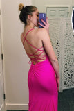 Straps Hot Pink Mermaid Simple Long Prom HZ0307