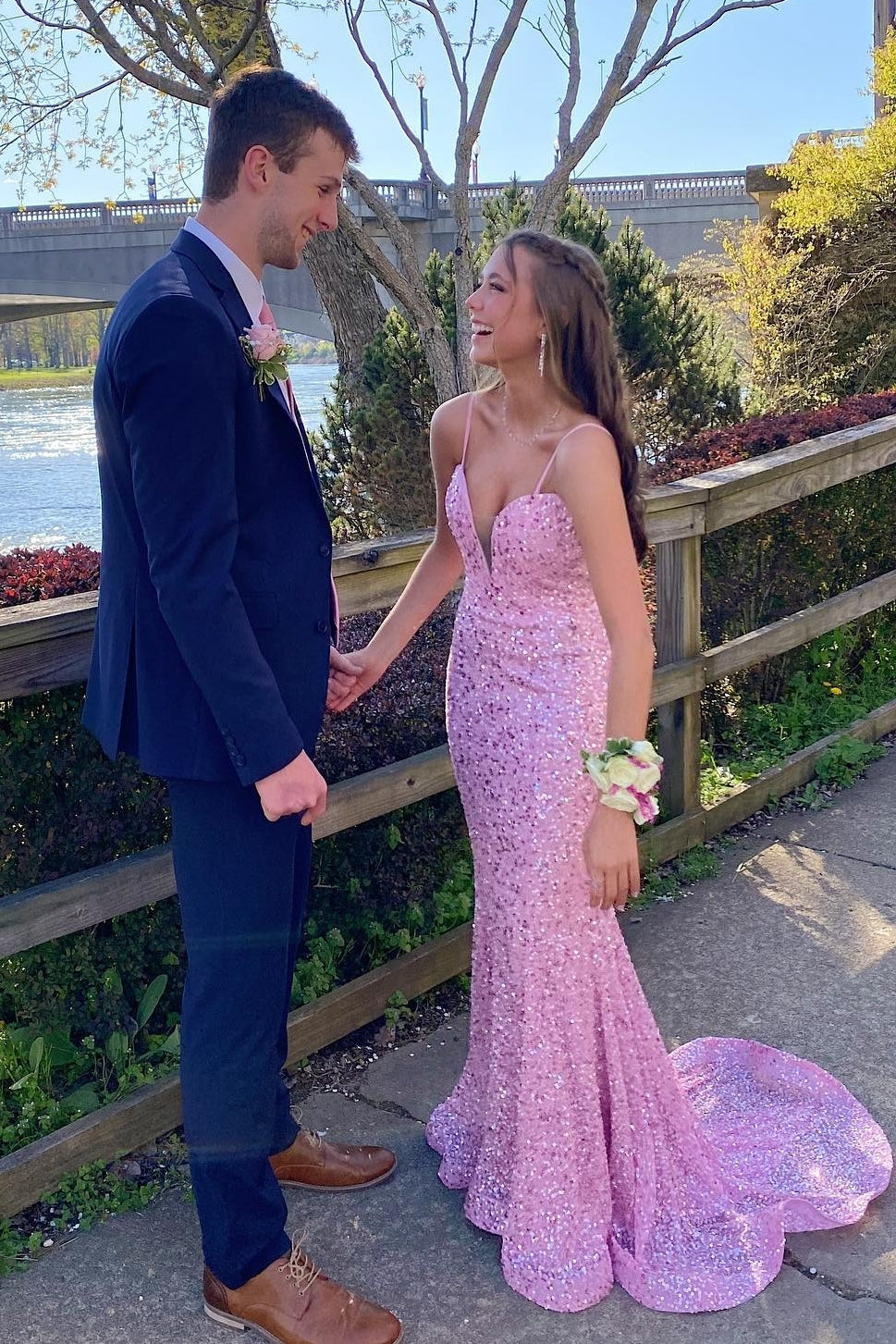 Straps Pink Sequin Mermaid Long Formal HZ0307