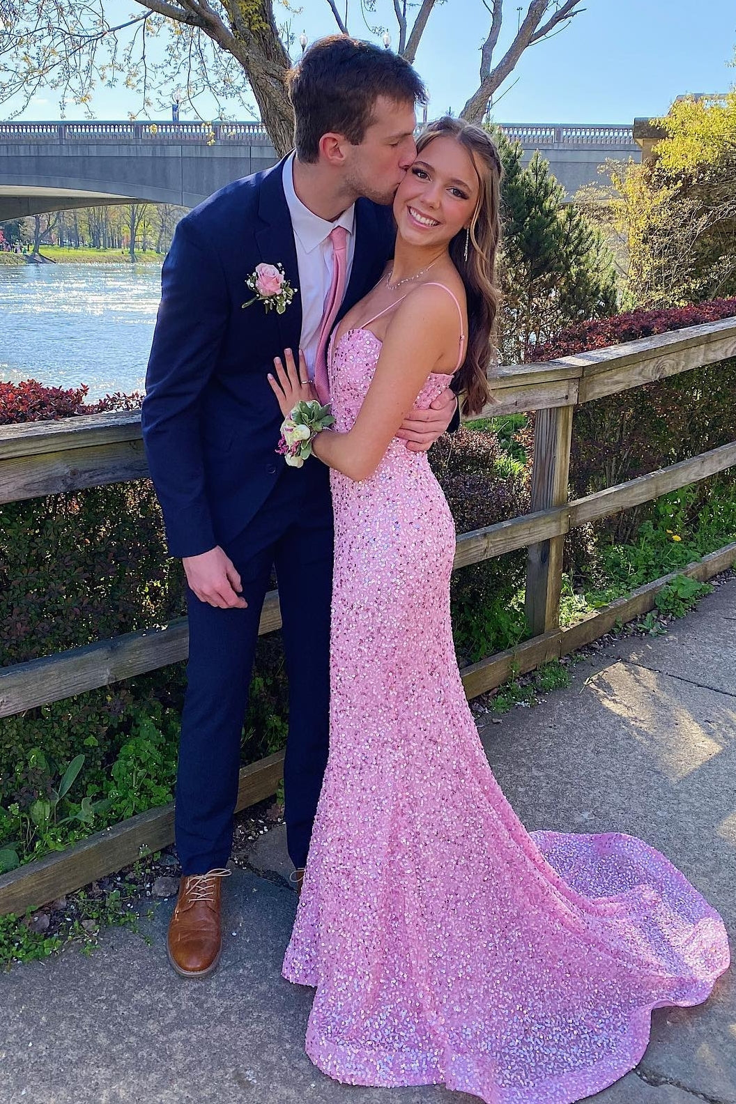 Straps Pink Sequin Mermaid Long Formal HZ0307
