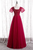 A-line Beaded Red Long Party Dress with Short HZ0307