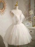 Sweet Ivory A-line Lace and Tulle Short Party HZ0307