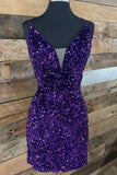 Purple Sequin Straps Tight Mini Party HZ0307