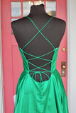 Simple Green A-line Spaghetti Straps Long Prom HZ0307