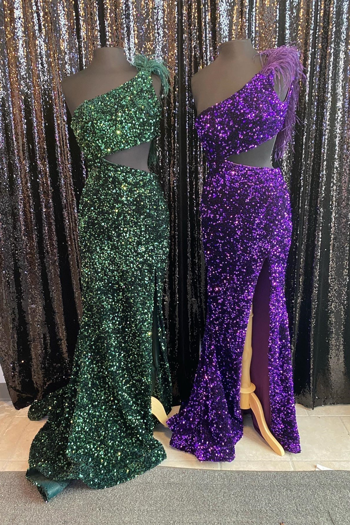 One Shoulder Purple Sequin Mermaid Long Formal Dress with HZ0307