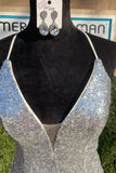 Shiny Silver Sequin V Neck Mermaid Long Prom HZ0307