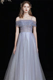 Off the Shoulder Blue Stunning Long Prom HZ0307