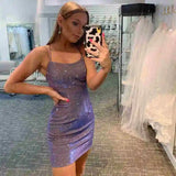 LTP1074,Purple sequin short homecoming dresses glitter cocktail HZ0307