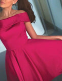 LTP1406,A-Line Cocktail Dresses Flirty Dress Engagement Knee Length Homecoming Dresses Sleeveless Off Shoulder Satin with Pleats 2025 / Cocktail Party HZ0307