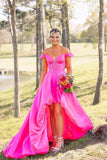 Off the Shoulder Hot Pink High Low Party HZ0307