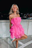 Hot Pink Homecoming Dress - Strapless A-Line Short Party HZ0307