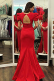 Short Sleeves Hot Pink V Neck Mermaid Long Formal HZ0307