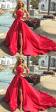 Strapless Red Satin Long Evening Prom Dress With Side HZ0307